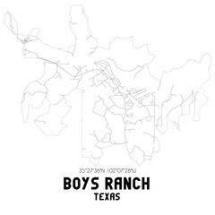 Boys Ranch Texas. US street map with black and white lines.