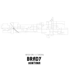 Brady Montana. US street map with black and white lines.