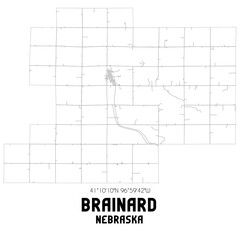 Brainard Nebraska. US street map with black and white lines.