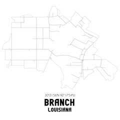 Branch Louisiana. US street map with black and white lines.