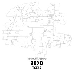Boyd Texas. US street map with black and white lines.