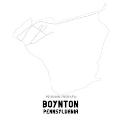 Boynton Pennsylvania. US street map with black and white lines.