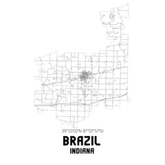 Brazil Indiana. US street map with black and white lines.