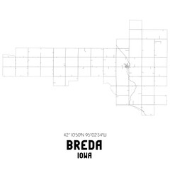 Breda Iowa. US street map with black and white lines.