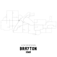 Brayton Iowa. US street map with black and white lines.