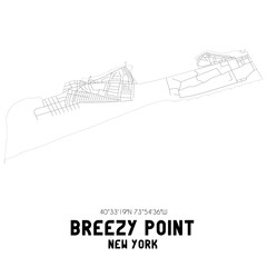 Breezy Point New York. US street map with black and white lines.