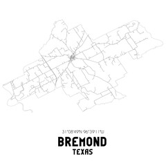 Bremond Texas. US street map with black and white lines.