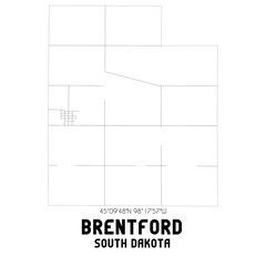 Brentford South Dakota. US street map with black and white lines.