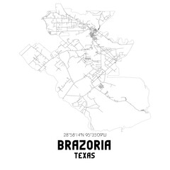 Brazoria Texas. US street map with black and white lines.