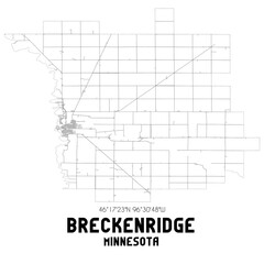 Breckenridge Minnesota. US street map with black and white lines.