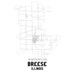 Breese Illinois. US street map with black and white lines.