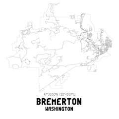Bremerton Washington. US street map with black and white lines.