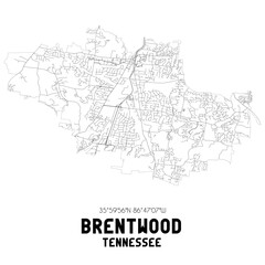 Brentwood Tennessee. US street map with black and white lines.