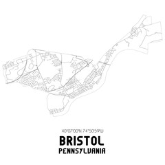Bristol Pennsylvania. US street map with black and white lines.