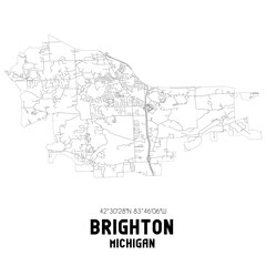 Brighton Michigan. US street map with black and white lines.