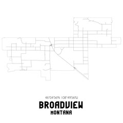 Broadview Montana. US street map with black and white lines.