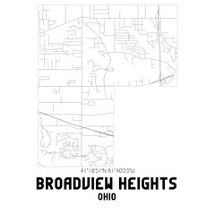 Broadview Heights Ohio. US street map with black and white lines.