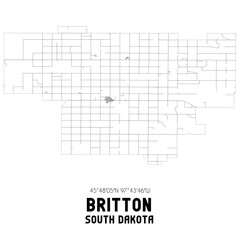 Britton South Dakota. US street map with black and white lines.