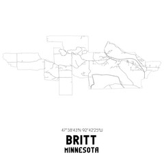 Britt Minnesota. US street map with black and white lines.