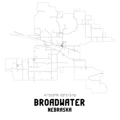 Broadwater Nebraska. US street map with black and white lines.