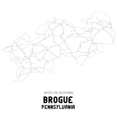 Brogue Pennsylvania. US street map with black and white lines.