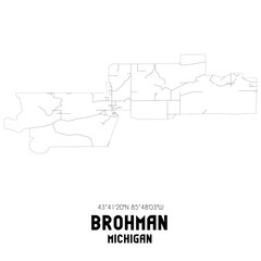 Brohman Michigan. US street map with black and white lines.