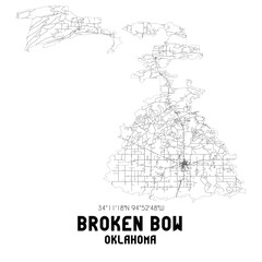 Broken Bow Oklahoma. US street map with black and white lines.
