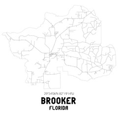 Brooker Florida. US street map with black and white lines.