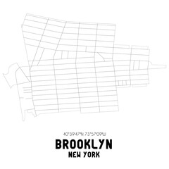 Brooklyn New York. US street map with black and white lines.