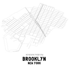 Brooklyn New York. US street map with black and white lines.