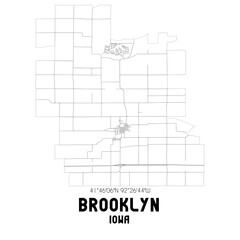 Brooklyn Iowa. US street map with black and white lines.