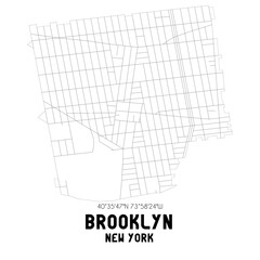 Brooklyn New York. US street map with black and white lines.