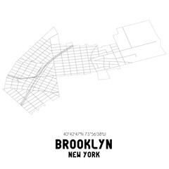 Brooklyn New York. US street map with black and white lines.