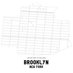 Brooklyn New York. US street map with black and white lines.