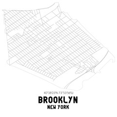 Brooklyn New York. US street map with black and white lines.