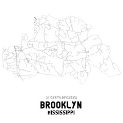 Brooklyn Mississippi. US street map with black and white lines.