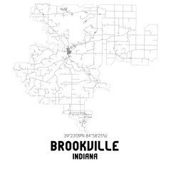 Brookville Indiana. US street map with black and white lines.