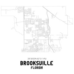 Brooksville Florida. US street map with black and white lines.