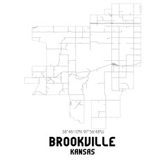 Brookville Kansas. US street map with black and white lines.