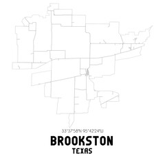Brookston Texas. US street map with black and white lines.