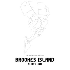 Broomes Island Maryland. US street map with black and white lines.