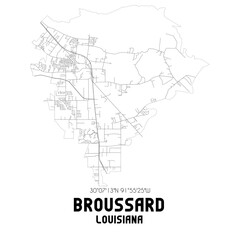 Broussard Louisiana. US street map with black and white lines.