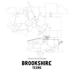 Brookshire Texas. US street map with black and white lines.