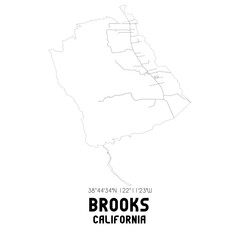 Brooks California. US street map with black and white lines.