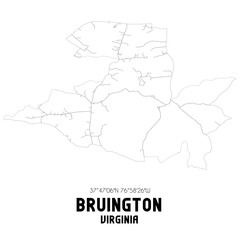 Bruington Virginia. US street map with black and white lines.