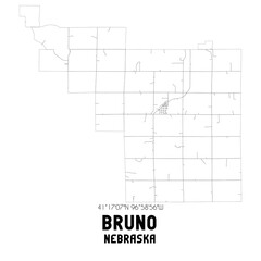 Bruno Nebraska. US street map with black and white lines.