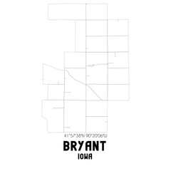 Bryant Iowa. US street map with black and white lines.