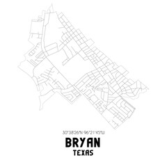 Fototapeta na wymiar Bryan Texas. US street map with black and white lines.