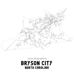 Obraz premium Bryson City North Carolina. US street map with black and white lines.