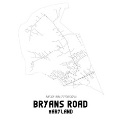 Bryans Road Maryland. US street map with black and white lines.